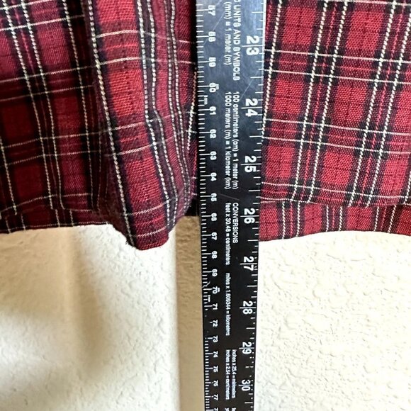 VINTAGE AMI Shirt Women Large Button Down Red Rad Plaid Velvet Collar Western - Picture 3 of 5